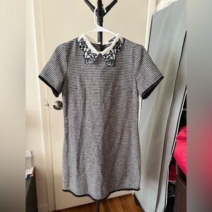 Black and White Checkered Dress with Floral Collar